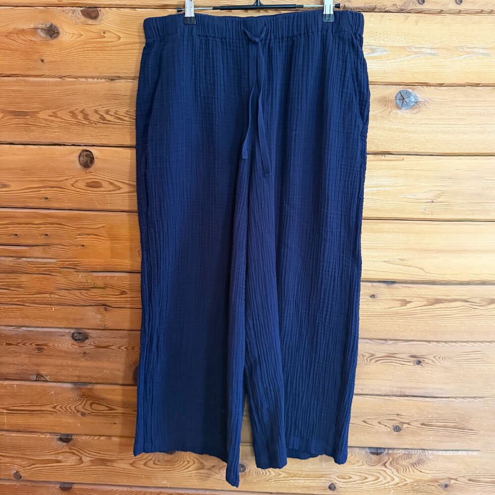 Eileen Fisher Organic Cotton Wide Leg Pants Blue Medium